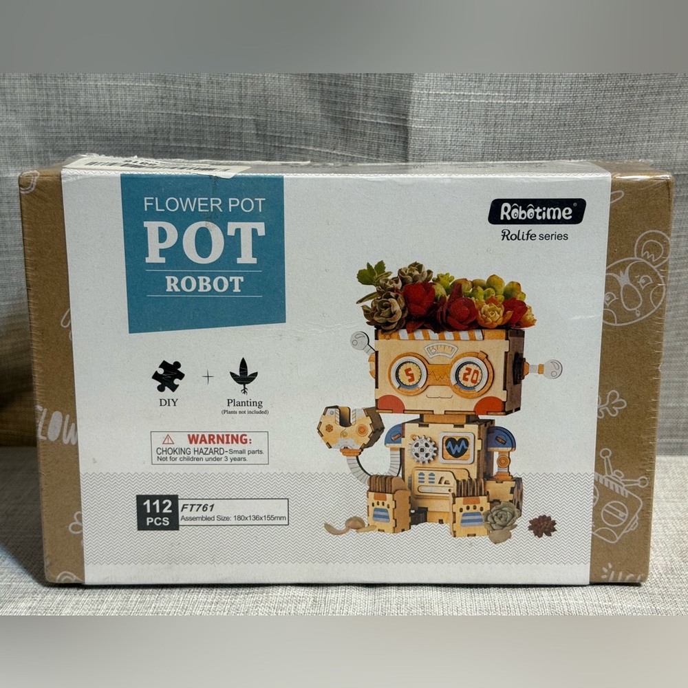 NWT ROBOT Robotime DIY Flower Pot 3D Wooden Building Model Kit Puzzle New Sealed